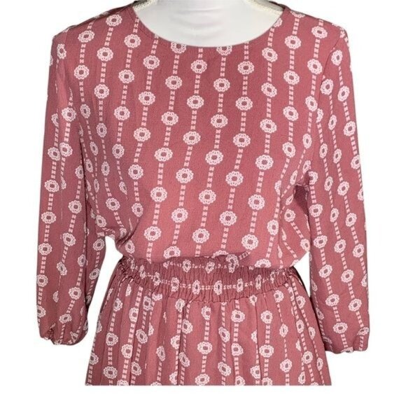 Charming Charlie Pink Mini Dress Small Puff Sleeve Lined Boho Preppy Casual - Picture 2 of 11